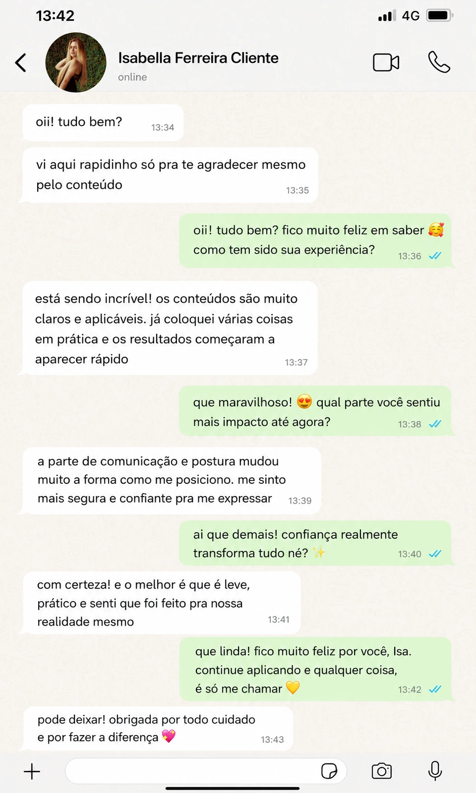 Depoimento de cliente em conversa de WhatsApp 2