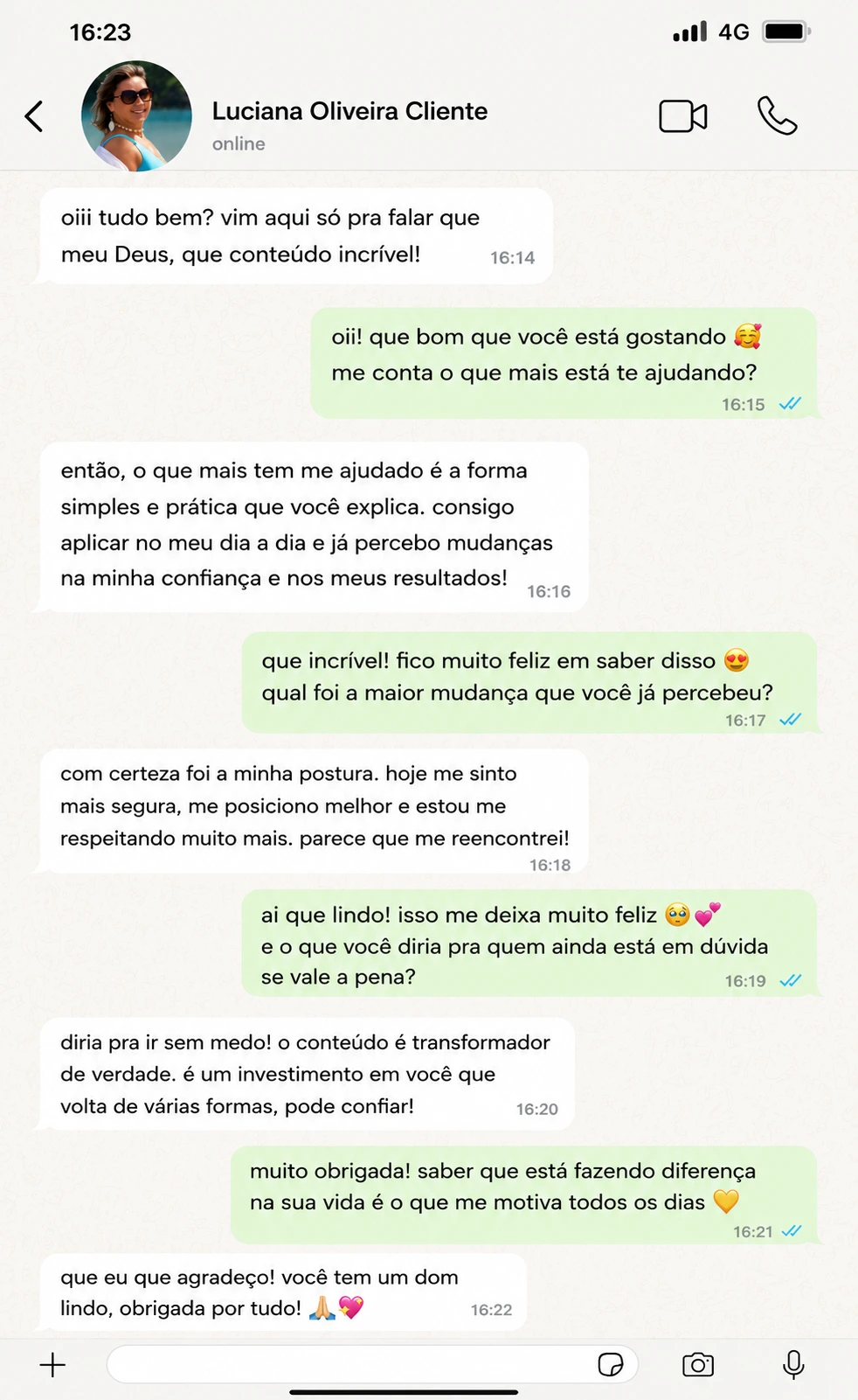 Depoimento de cliente em conversa de WhatsApp 3
